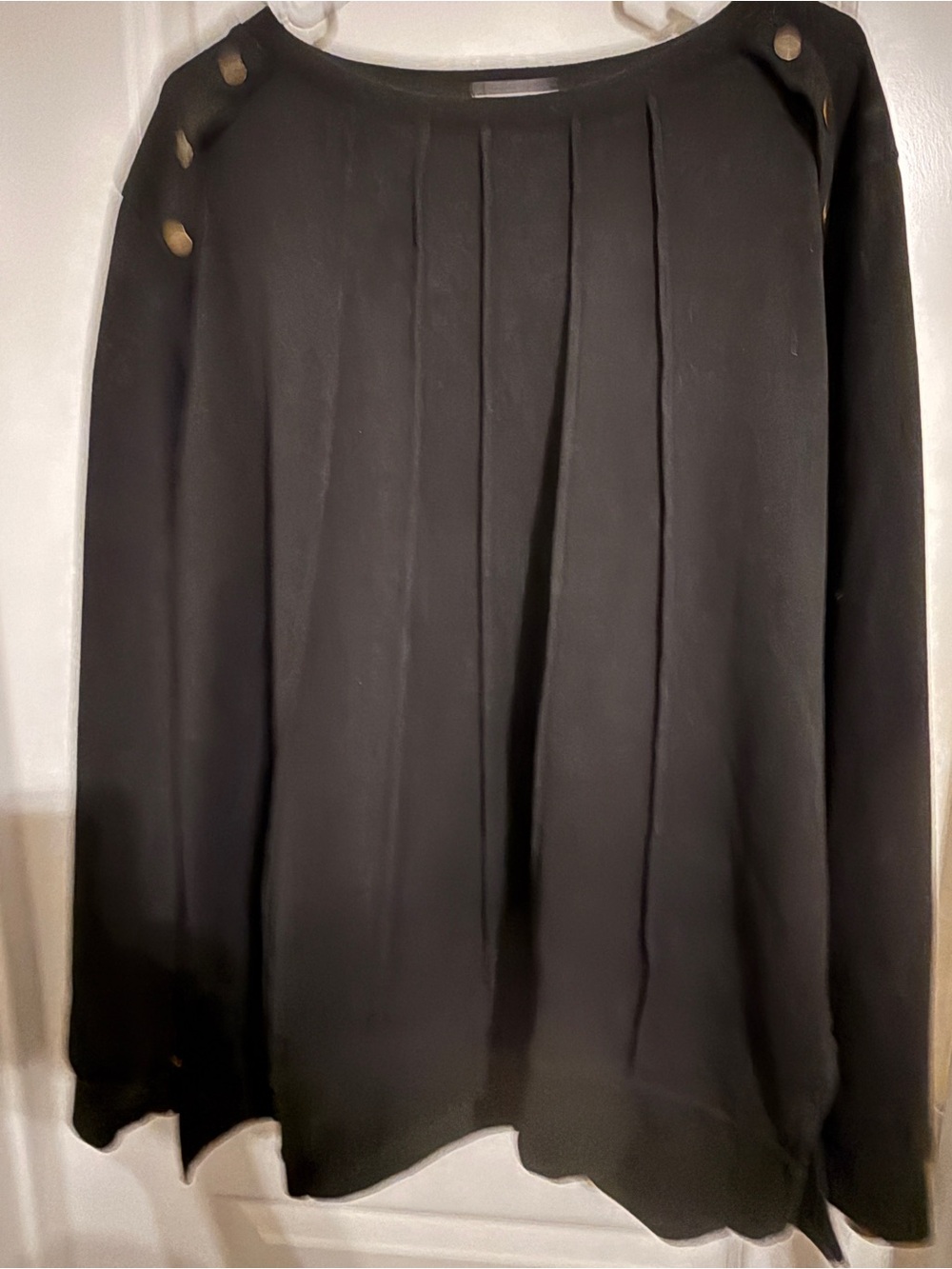 Women’s Black Boatneck Sweatshirt with Button Shoulder Detail